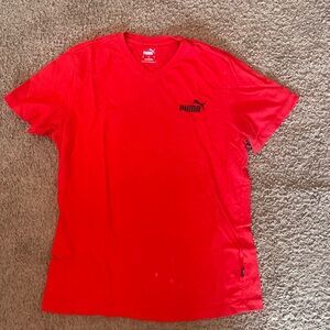 Puma Men's Bright Red V-Neck Tee with Logo